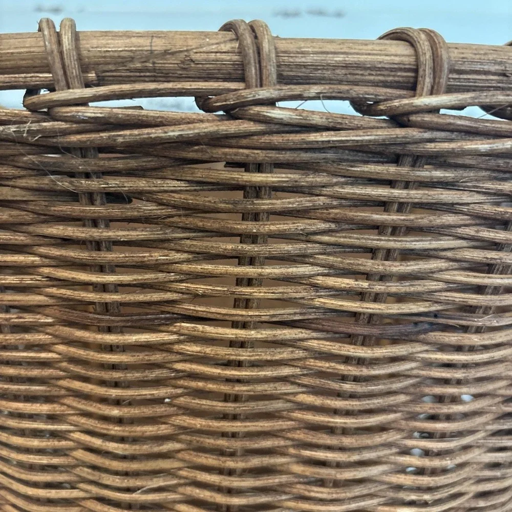 VTG Creel Wicker Waste Basket Hand Painted Trout Fish Wood Panel Cabin Lake 13